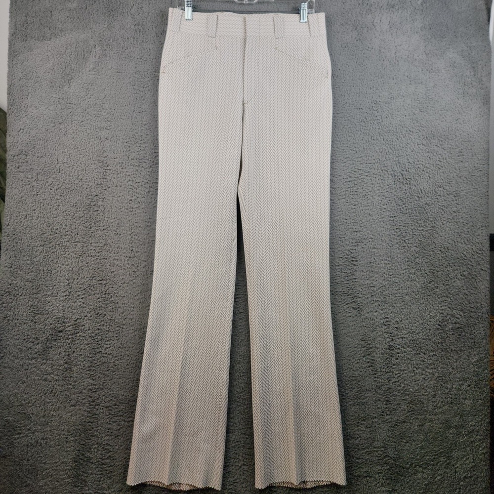Vtg Quicksilver Tailored 70s Knit Pant 30x35 Scallop Hem Brown White Herringbone